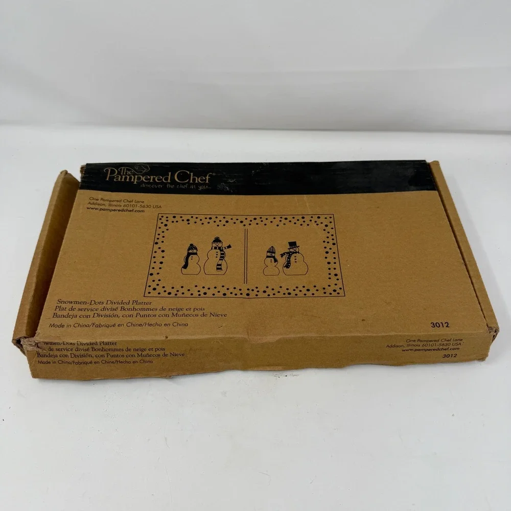 The Pampered Chef Snowmen‎ Dots Divided Platter Serving Tray  Christmas Glass